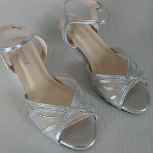 Benjamin Walk Comfort Wedge Strap Silver Mesh Shoe Sandal Wedding 7.5